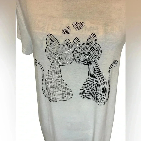 Julia Brand Bejeweled Loving Cats Tee Shirt Size L/XL - Picture 2 of 9